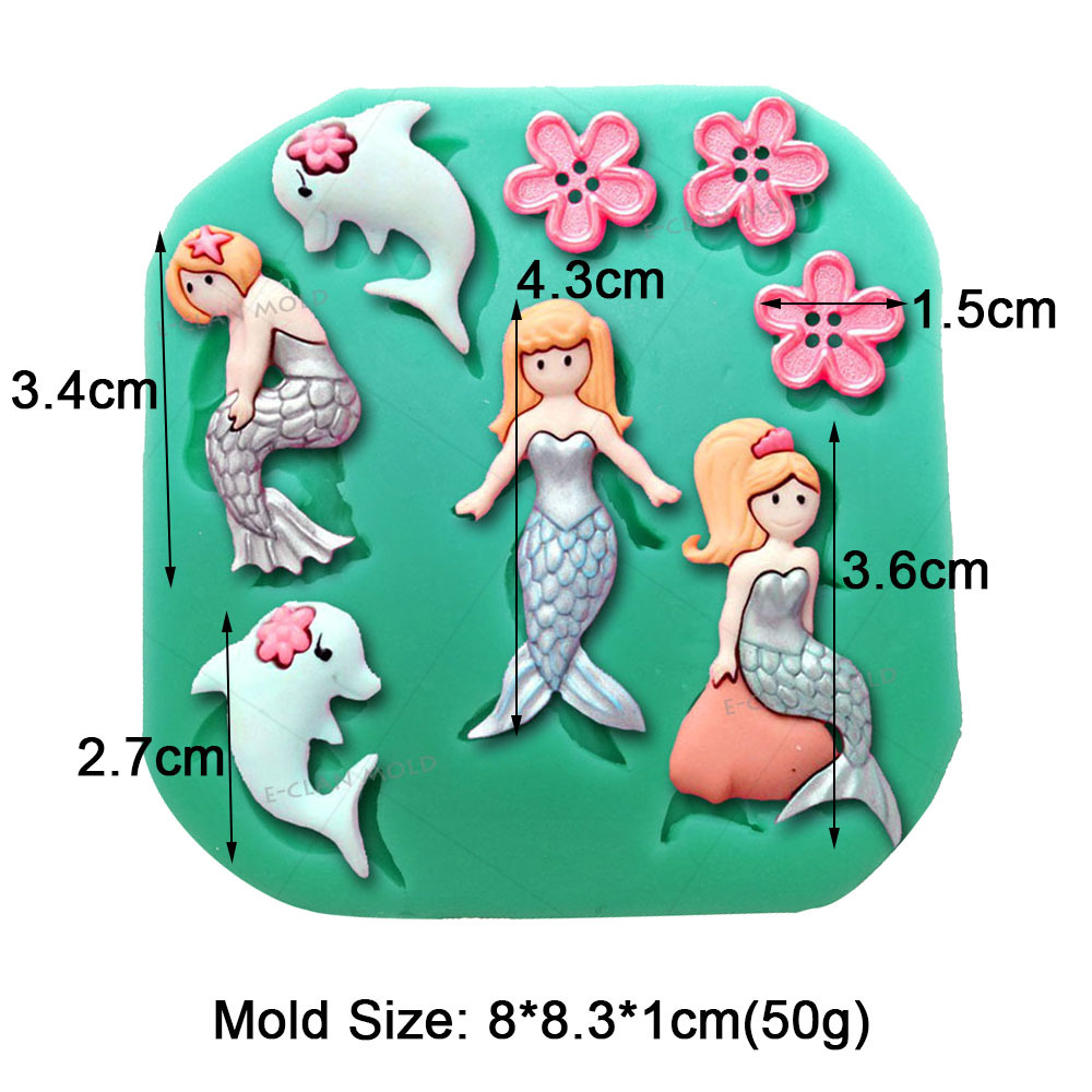 Moule sirène en Silicone pour décoration de gâteau Fondant, dessin animé, filles, Cupcake au chocolat, forme en Silicone pour outils en argile polymère, étoile de mer: F0383RY
