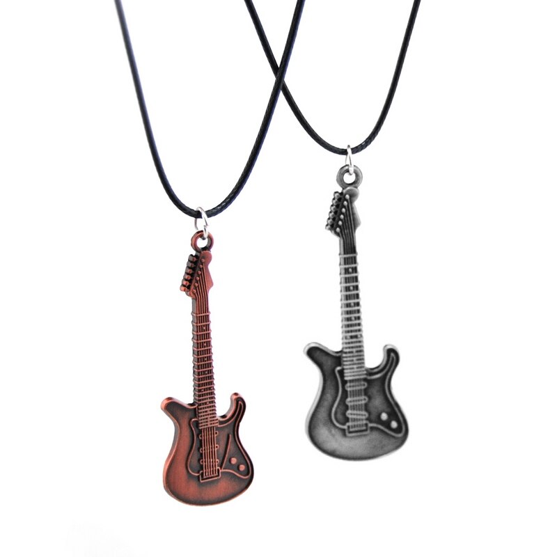 Meisjes Retro Gitaar Choker Ketting Vrouwen Leuke Lederen Ketting Vintage Gitaar Hanger Ketting Vrouwelijke Sieraden Vrienden