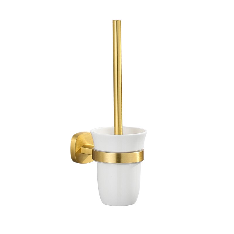 Porte-serviettes mural avec étagère, cintre pour vêtements, salle de bains, or brossé, WC porte-papier, support pour téléphone, porte-papier: Toilet brush A