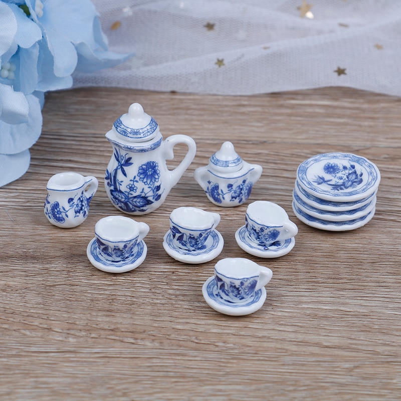 15 stuks/set bloemenpatroon porseleinen koffie thee kopjes keramisch servies schaal 1/12 miniatuur keukenaccessoires