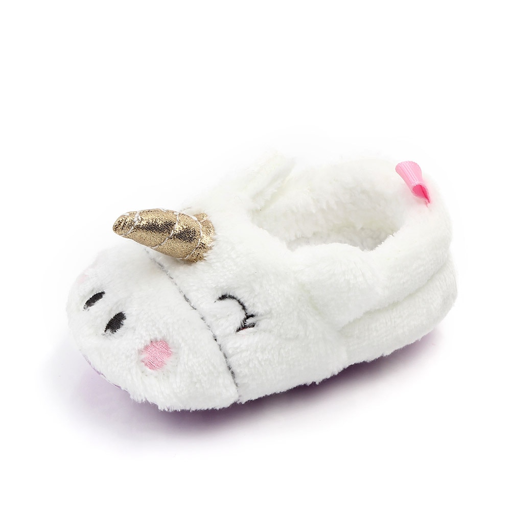 toddler baby girl flowers unicorn shoes plush PU shoes soft bottom crib shoes spring and autumn first step 0-18M: 2 / 13