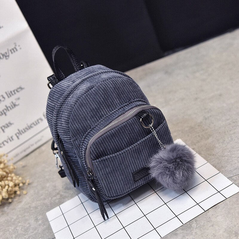 Small Women's Backpack Shoulder Bag Hairball Casual Backpacks Girls Ladies School Bag Mochilas Student Shoulder Bags: Gray