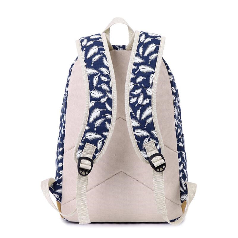FengDong children's backpack kids bag school bags for girls feather printing canvas backpack for laptop book bag girl schoolbag