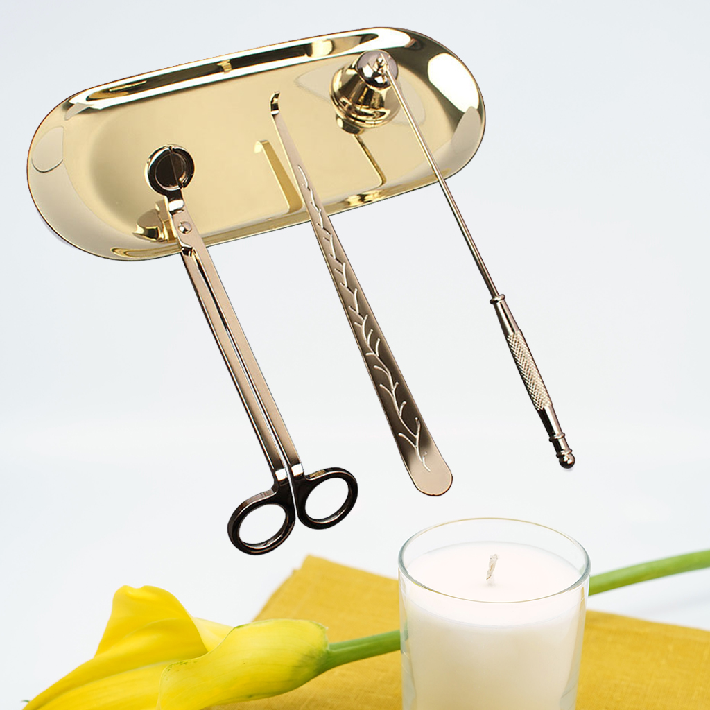 4 in 1 Candle Accessory Set, Candle Wick Trimmer Cutter, Candle Snuffer, Wick Dipper for Wedding Birthday Home Decoration: Gold