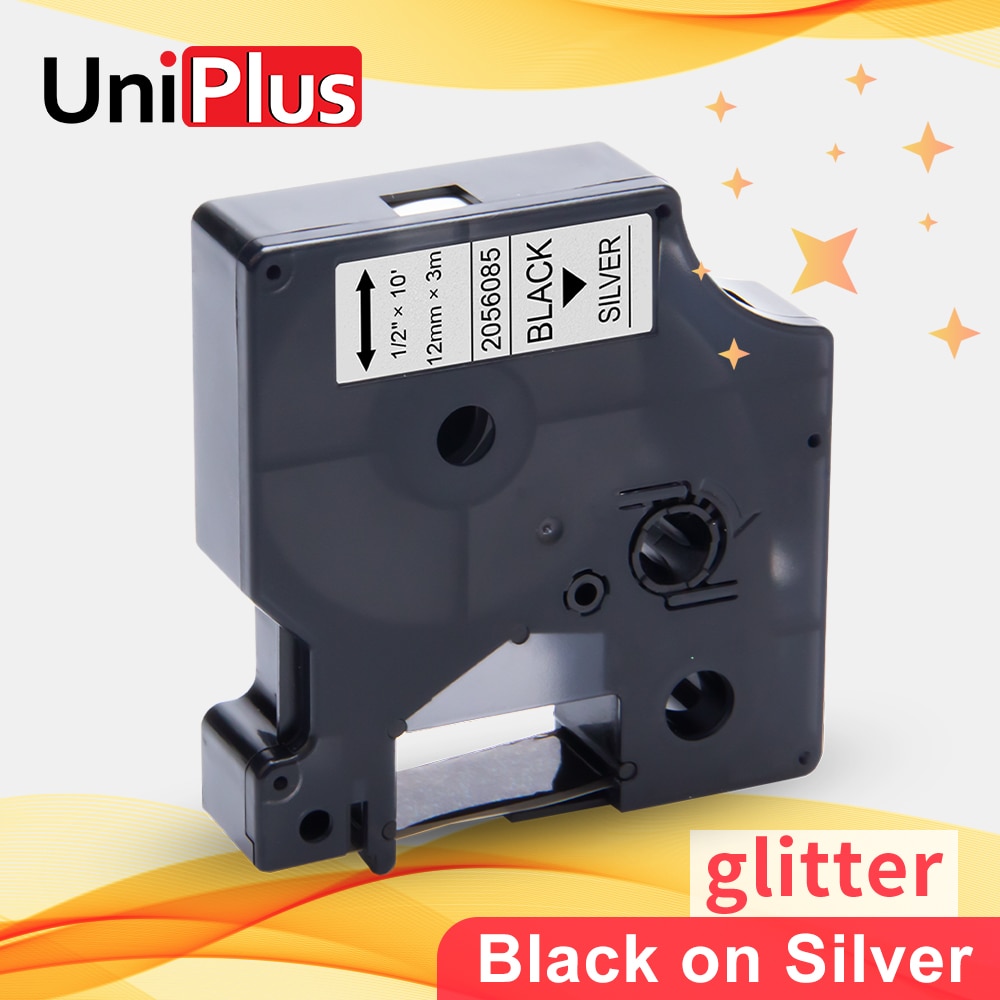 UniPlus 12mm Label Tape Compatible Dymo Label Maker D1 Tape Shiny Black on Silver Printer Ribbon for Dymo Labeller 360D 100 450