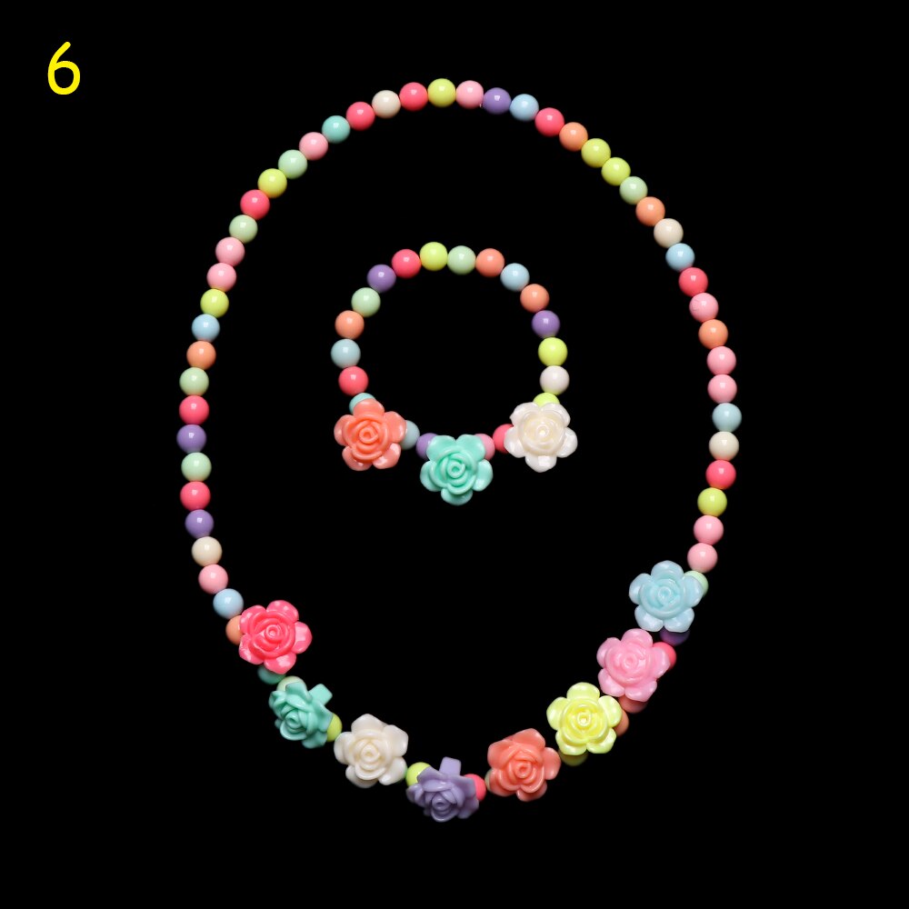 1 Set Prinses Meisje Ketting + Armband Kralen Speelgoed Vlinders Bloemen Baby Handgemaakte Ketting Kinderen Verjaardag Accessoires: 06