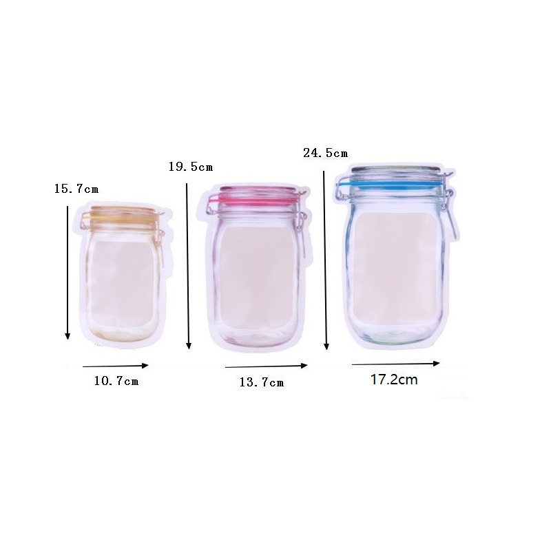 Reusabl Mason Fles Ziplock Opbergtas Transparant Voedsel Container Milieuvriendelijk Plastic Verzegelde Tassen Huishouden Keuken Organizer
