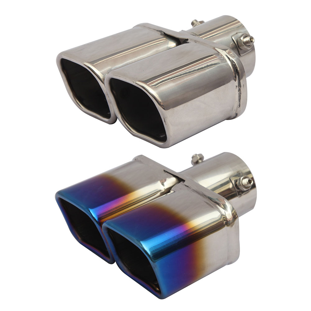 Car Exhaust Pipe Muffler Tail Pipe Outlet Nozzle End Universal Stainless Steel Square End One Change Two Double Out ID 63MM
