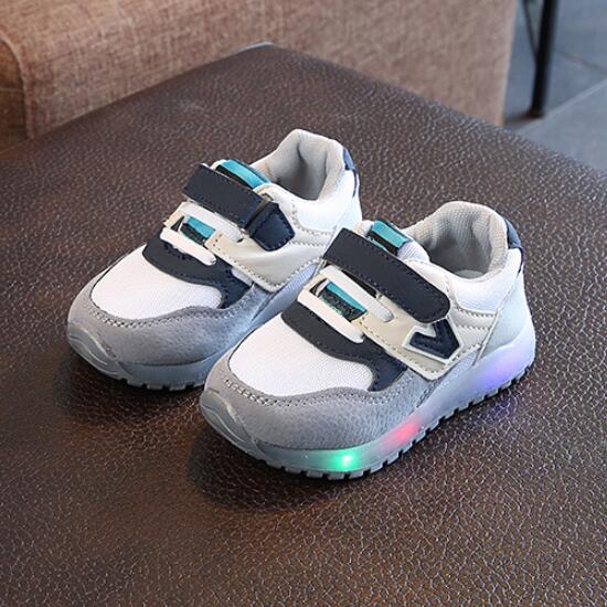 Kids Shoes With Light Boy Sneakers Autumn Children Sport Led Girls Princess Shoes Net Breathable Baby Boys Sneaker: Gray / 7