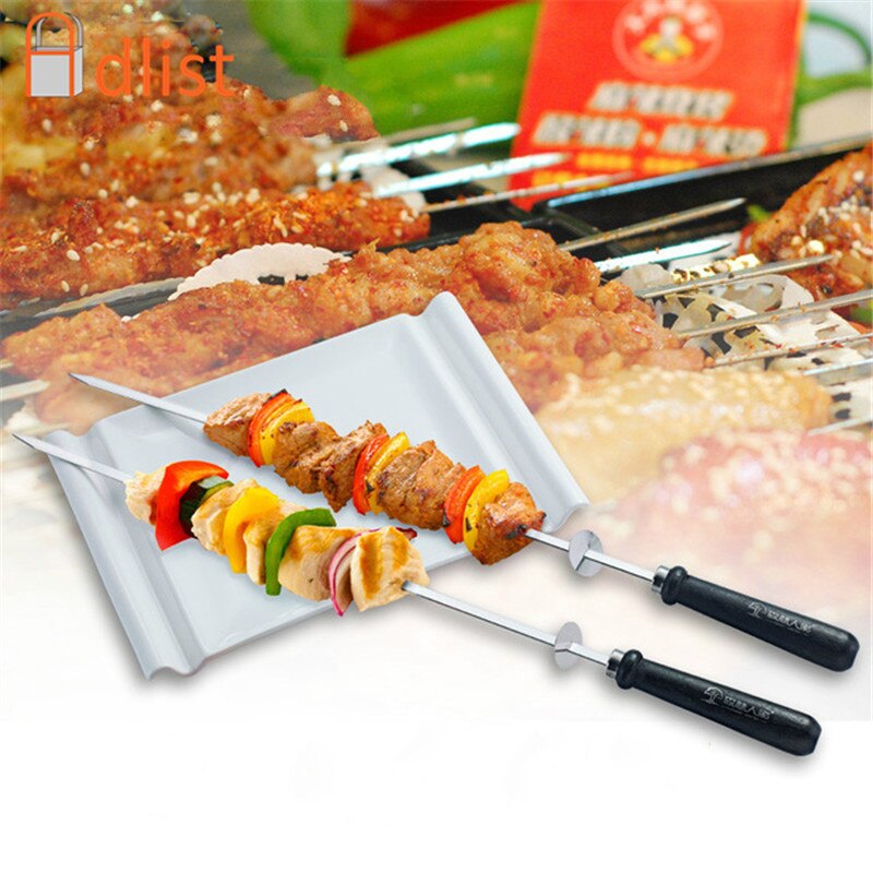 6Pcs Bbq Spiesjes Roestvrij Staal Brede Bbq Kabob Sticks Met Voedsel Remover Ring Draagbare Braziliaanse Kebab Rotisserie Maker 52cm