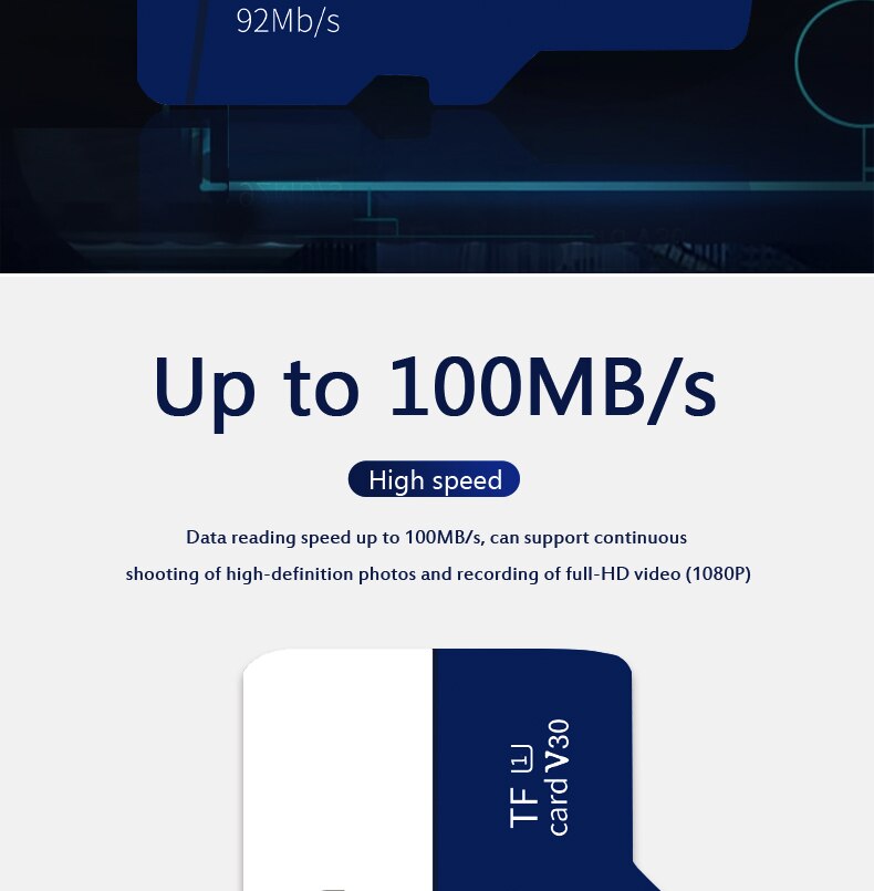Carte Reletech TF 64GB Max 100 mo/s haute vitesse Class10 mémoire Flash Micro carte SD prise en charge 4K HD pour téléphone/appareil photo/Drone
