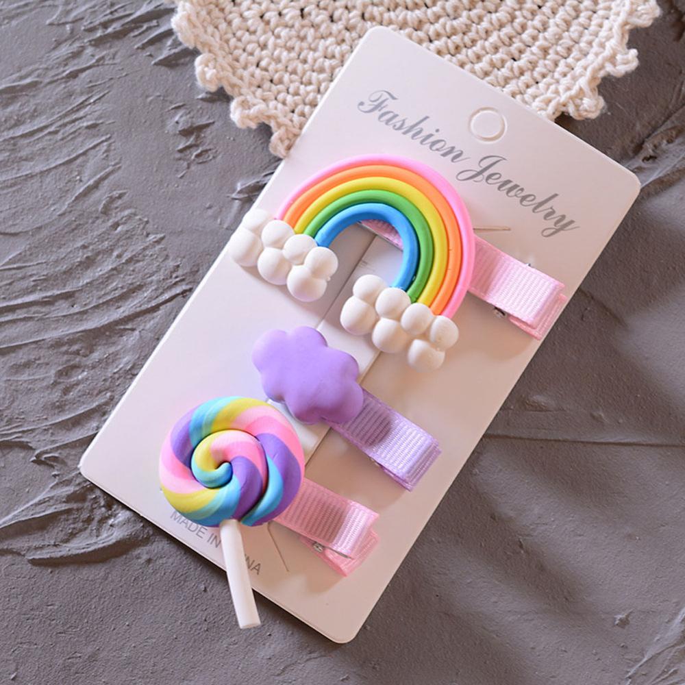 Nette 3PCs Lollipop Regenbogen Kinder Schöne Haarnadel Mädchen Entenschnabel Haar Clip Süße Wolke Form Mädchen Haarnadel Set Haar Zubehör