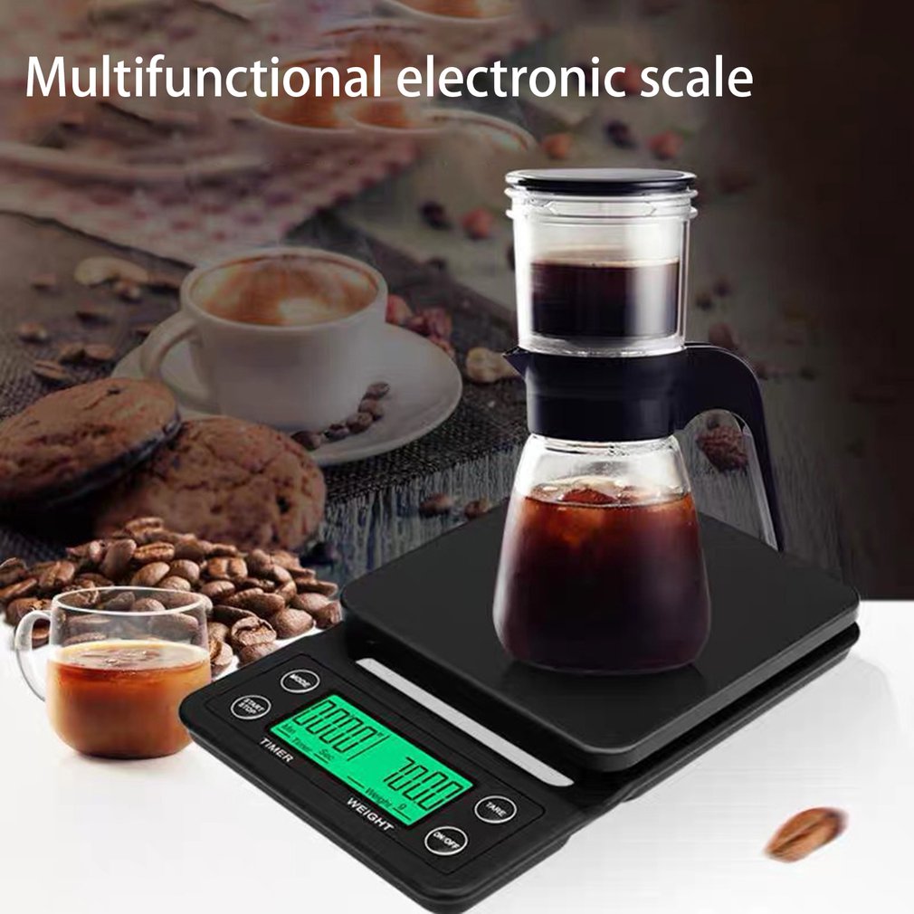 Alarm Clock Timing Coffee Scale Black Abs Plastic 5kg/0.1g Coffee Scale With Timer Battery Charging Espresso Scale: Default Title