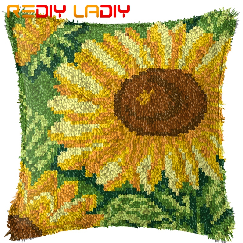 Loquet Crochet coussin coquelicots pré-imprimé toile coussin avant acrylique fil Crochet taie d'oreiller Kits canapé-lit oreillers décor à la maison: BZ446