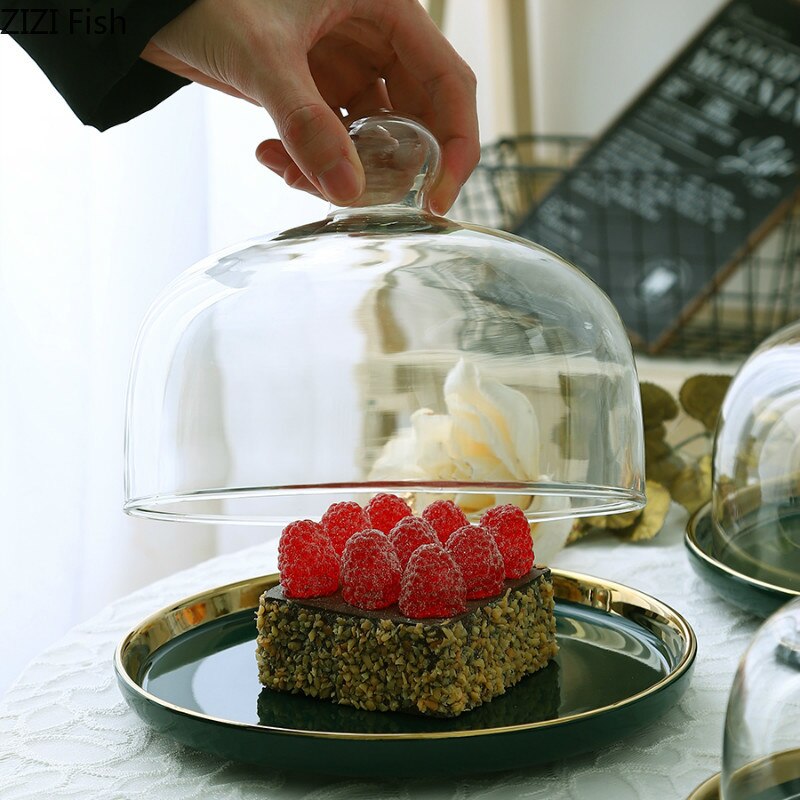 Glas genomskinligt lock fruktfat keramik afternoon tea kakfat glasskydd west point bricka tårtfat frukt dessert tallrik