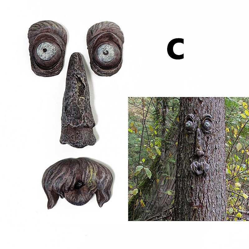 Funny Old Man Tree Face Hugger Garden Art Outdoor Tree Amusing Old Man Face Sculpture Whimsical Tree Face Garden Decoration: C