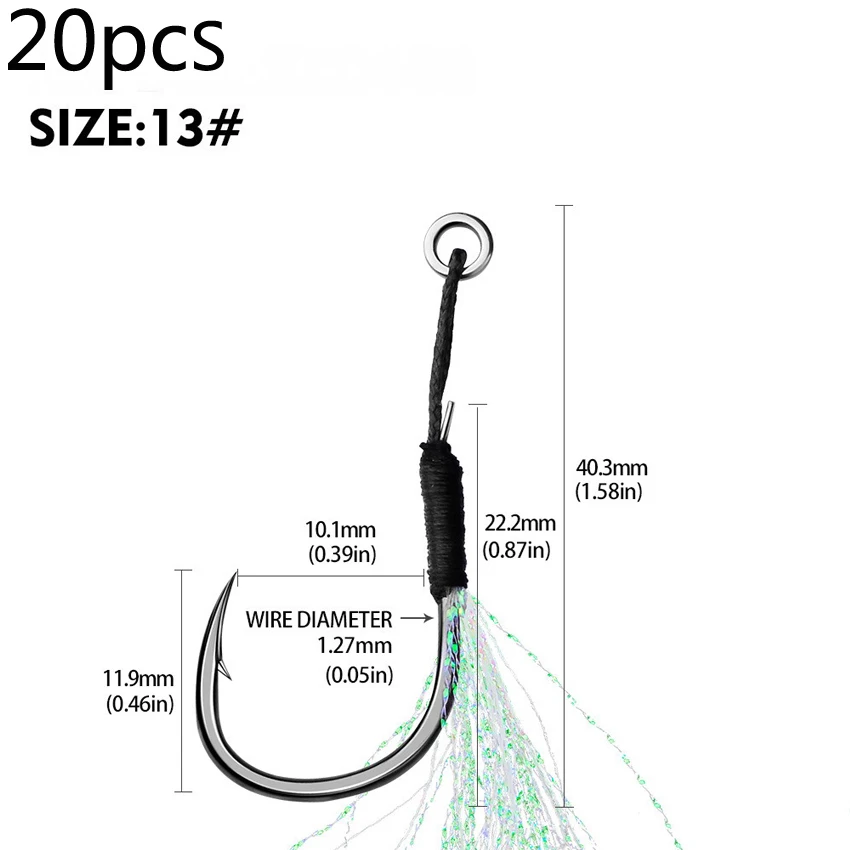 20 Stks/partij Vissen Lokken Langzaam Jigging Vissen Cast Jigs Assist Haak Prikkeldraad Enkele Jig Haken Draad Veer Pesca Hoge Carbon staal: Clear