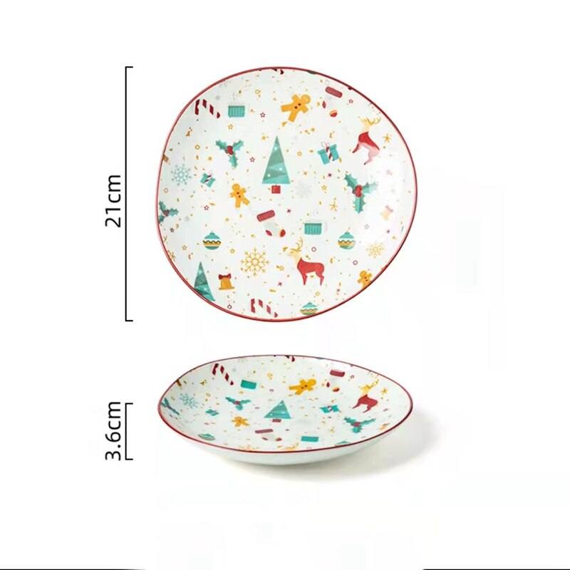 Salad Plate Noel Ceramic Cartoon Cute Christmas Gingerbread Man Shape Dessert Dinner Table Must-Have Suitable: 21cmX3.6cm