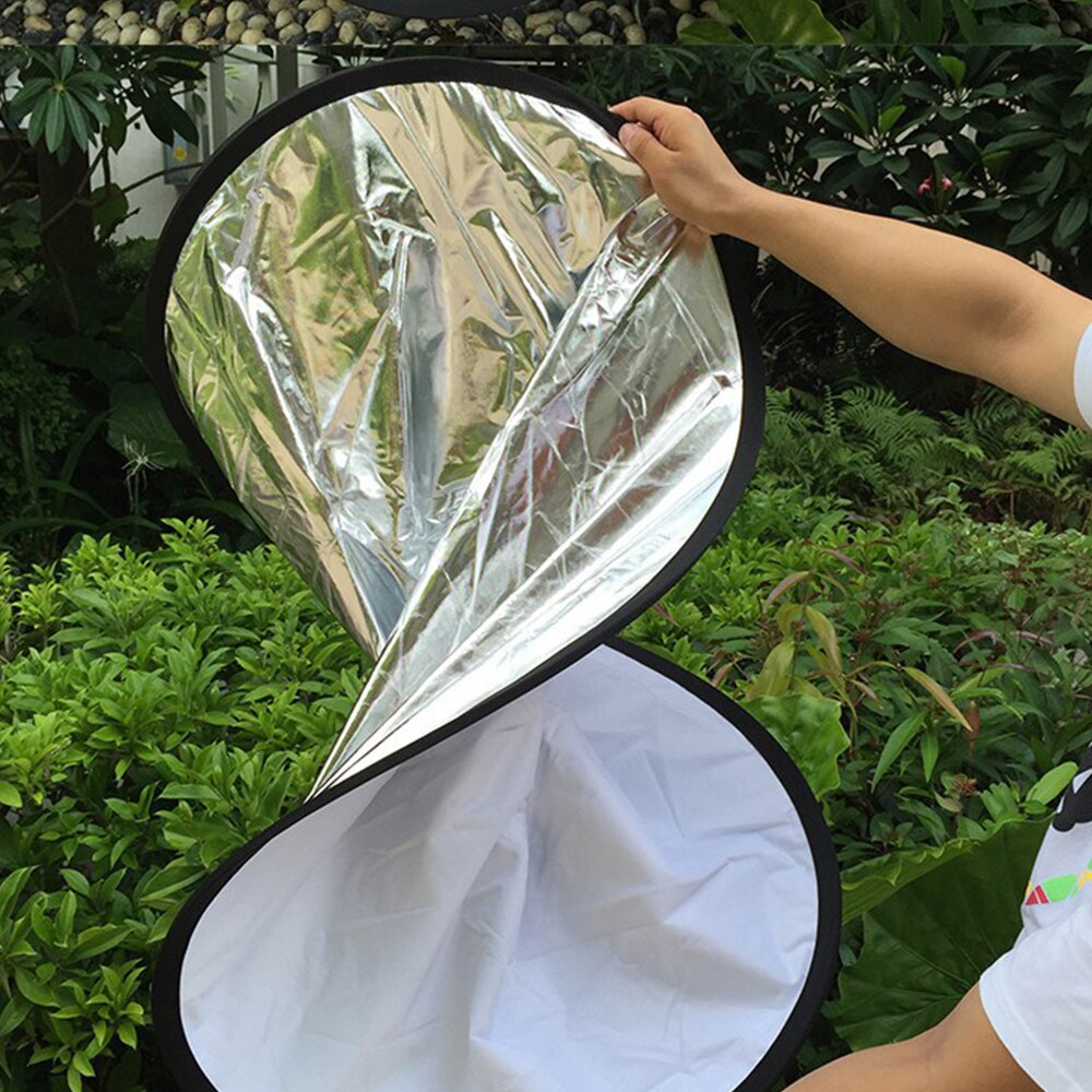 60cm 2 In 1 Portable Light Reflector Round Photo Studio Diffuser Silver White Studio Photography Reflector Premium