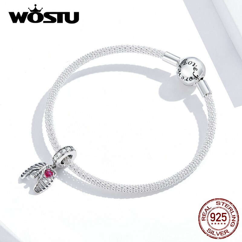 WOSTU Lungs Ribs Chams Real 925 Sterling Silver Fit Original Bracelet Pendant Love oath of ribs Zircon Beads Jewelry FIC1459