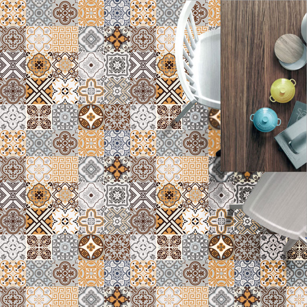 Tile Sticker Bathroom Kitchen 3D Wallpaper Waterproof Self-adhesive PVC 3D Wall Stickers Home Wall Floor Retro Flower Decoration