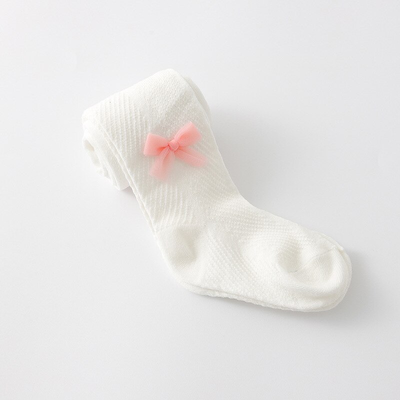 V-TREE Summer Baby Tights Bowknot Mesh Pantyhose Spanish Hollow Cotton Tight For Girls Infants Breathable Stockings: white / 6-12M