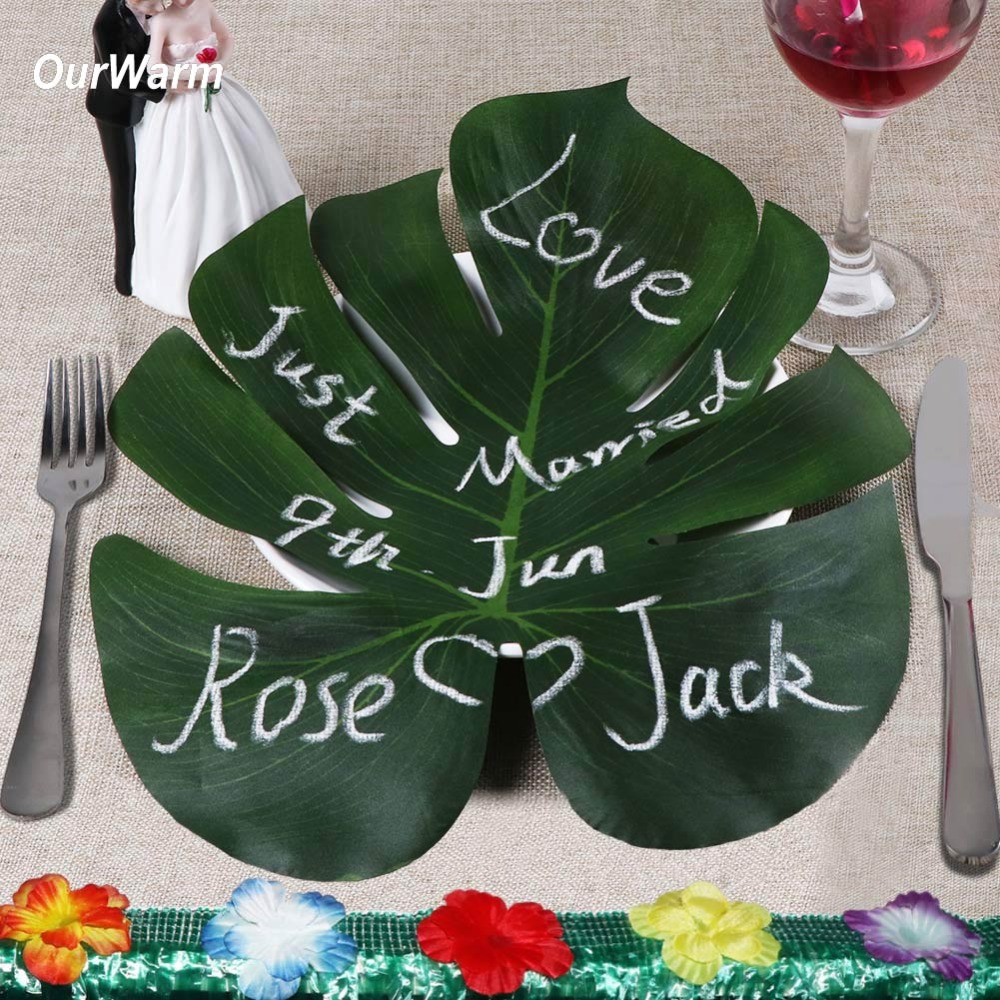Ourwarm 12 stk. 35 x 29cm palme blad bord dækkeservietter kunstige blade dækkeservietter til bord decoartion bord tilbehør hawaii fest