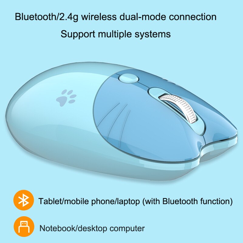 Dual-mode Mouse Wireless Mouse Bluetooth Computer Mouse Cute Cartoon Mice Ergonomic 3D Office Mouse for Kid Girl PC Tablet: Dual mode-Blue