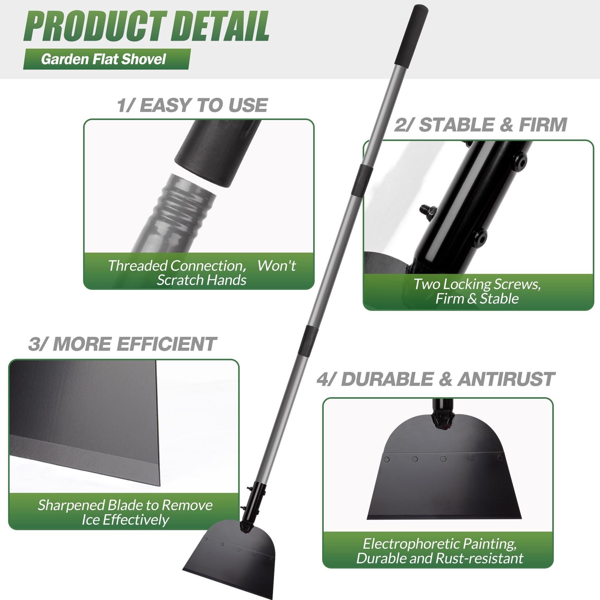 Pala plana, pala para nieve, raspador de hielo, raspador de suelo, pala de limpieza de jardín al aire libre, pala para hielo para entrada, herramientas de eliminación de malezas