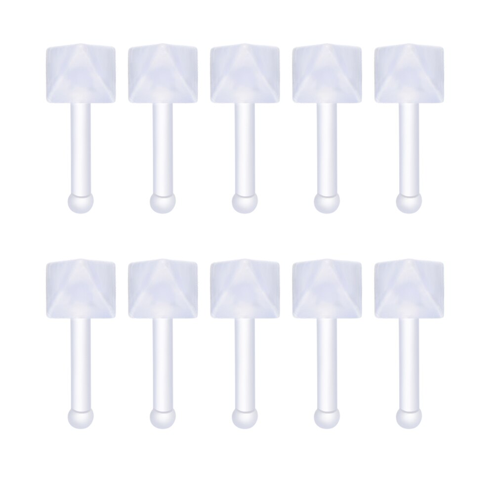 Lot de 10 clous d&#39;oreilles Bioflex transparents pour le nez, 10 formes, épingle à oreille pour le perçage du corps: Square Cone