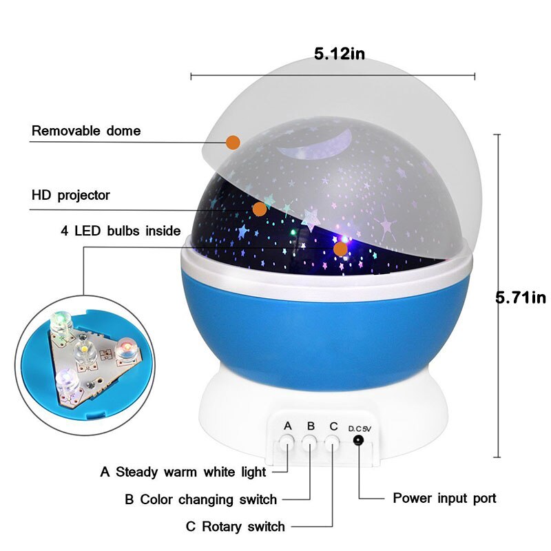 Starry Rotating LED Floodlight for Bedroom Baby Table Lamp Decorative Nursery Moon Galaxy Light Fixture,Child Birthday