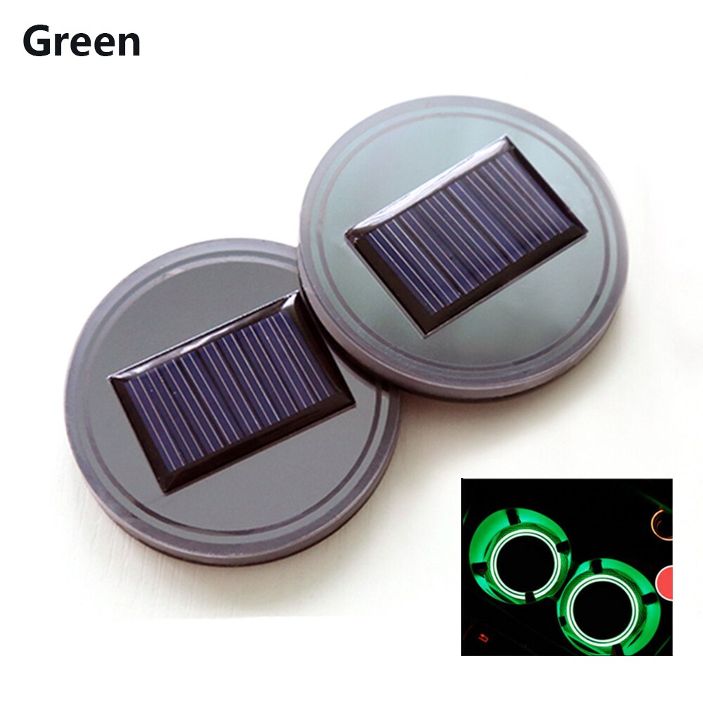 2PCS Cup Holder Led Solar Cup Pad Vehicle Cup Coaster Automotive LED Atmosphere Lights Water Cup Holder Lamp Anti-Slip Mat: Green