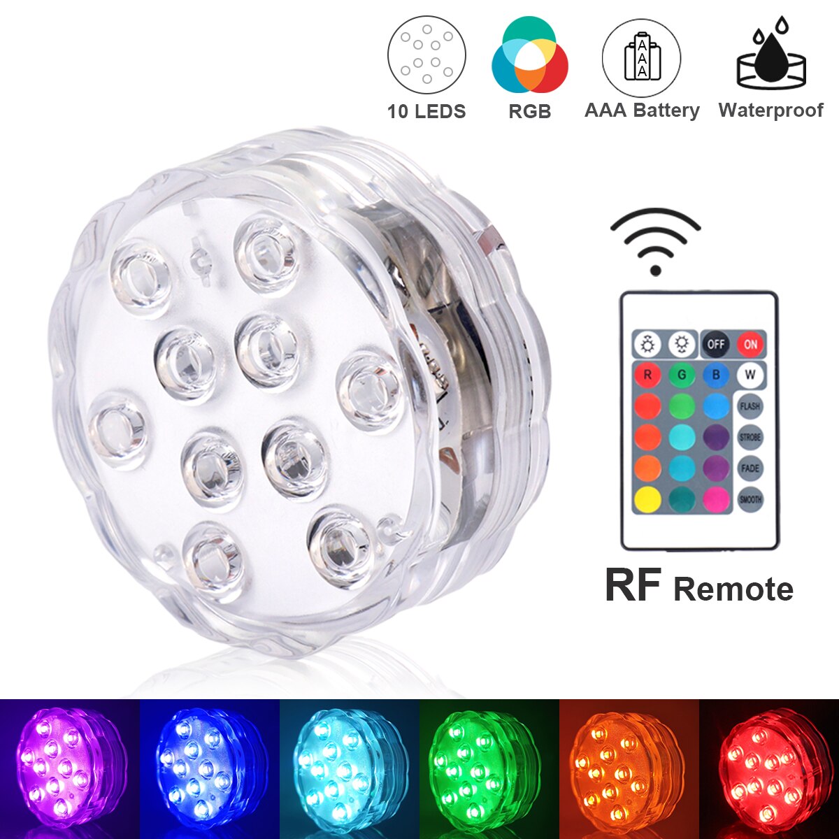 10 Led Remote Controlled Rgb Submersible Licht Waterdicht Vissen Onderwater Lamp Outdoor Zwembad Vijver Verlichting