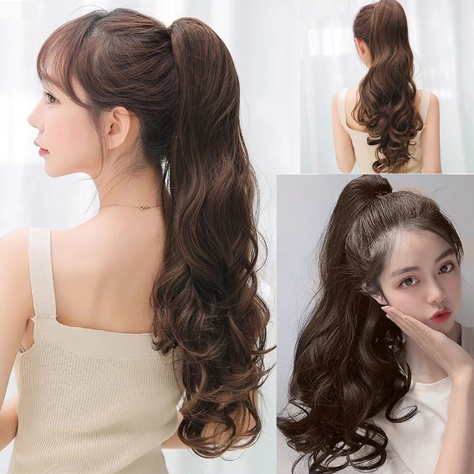 SEEANO Synthetic Claw Clip Ponytail Hair Extension Big Wave Ponytail Hair Extension Ladies Ponytail Wig Yellow Black Brown