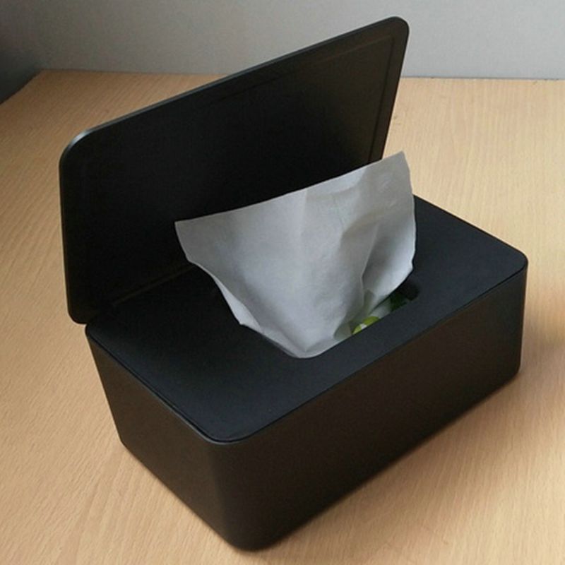 Wet Wipes Dispenser Holder with Lid Black Dustproof Tissue Storage Box for Home Office Store