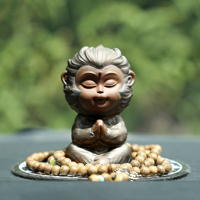 Paarse Klei Oven Change Leuke Aap Koning Thee Huisdier Keramische Handgemaakte Dier Ornamenten Creatieve Auto Decoratie Ambachten