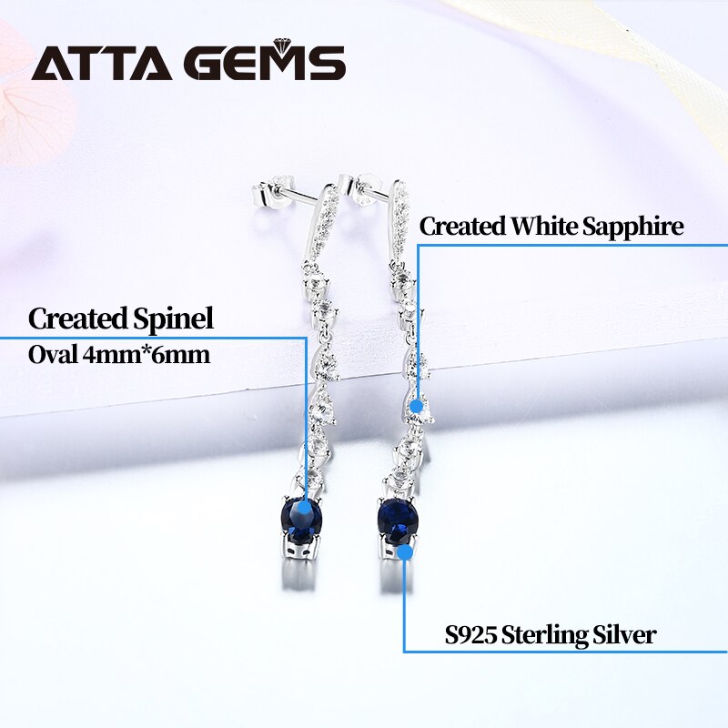 Blu Spinello sterlina Argento Lungo Orecchino di Goccia Creato Spinello Orecchino di Disegno per le Donne del Regalo S925 Monili Semplicemente Stile Originale