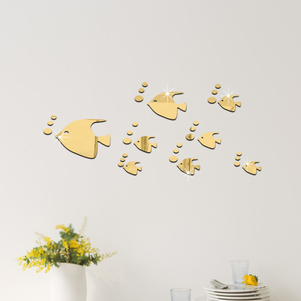1Set Acrylic Removable Fish Wall Stickers Living Room Bedroom Self-Adhesive Water Resistent Wall Decal Household Wall Decoration