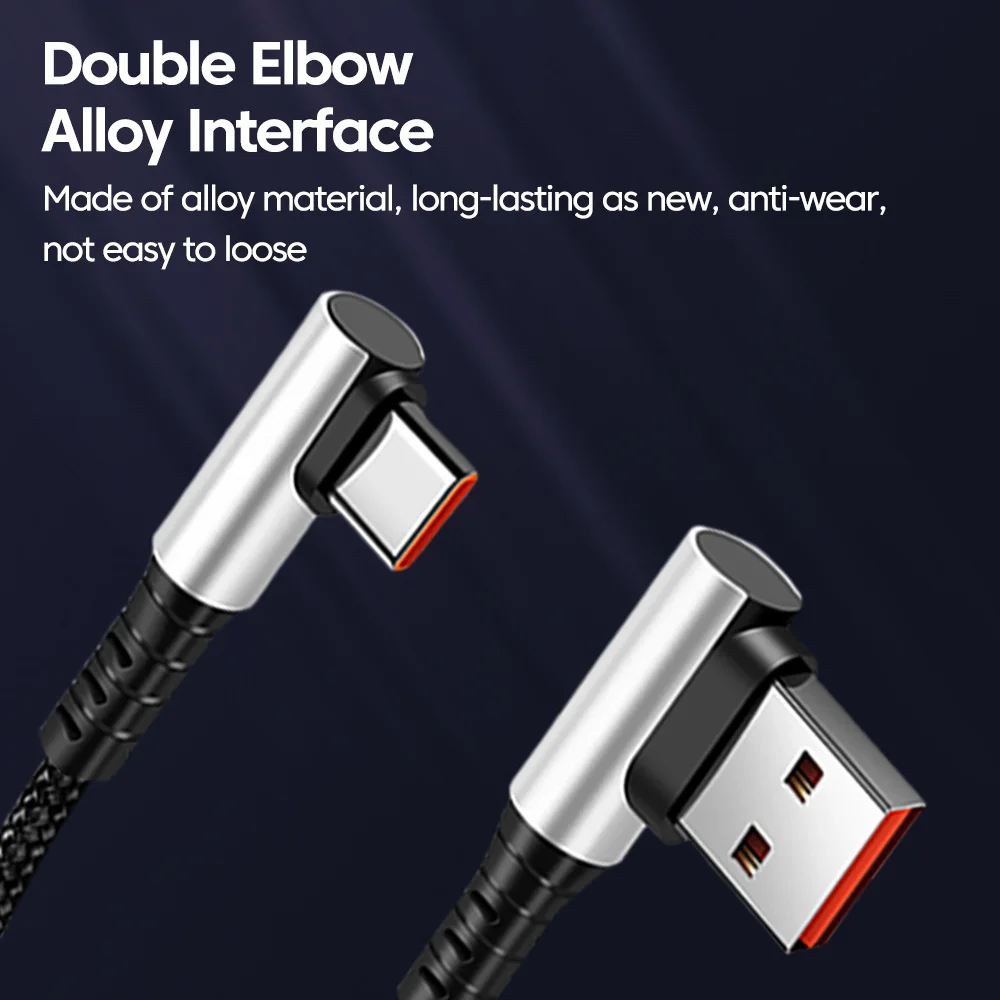 Cable de teléfono Xiaomi 6A de carga rápida USB A tipo C a tipo C Cable corto codo de 90 grados Cable de datos Cable de banco de energía para iPhone