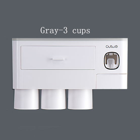 Toothbrush Holder Automatic Toothpaste Dispenser With Cup Wall Mount Toiletries Storage Rack Bathroom Accessories Set: 3 Cups Gray