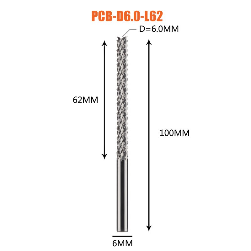 Vhm Corn End Mill Frees Bits D0.8, 1.0, 1.6, 1.8, 2.4, 3.1 Pcb End Mill Cnc Snijden Frezen: 1pc-D6.0-62-D6