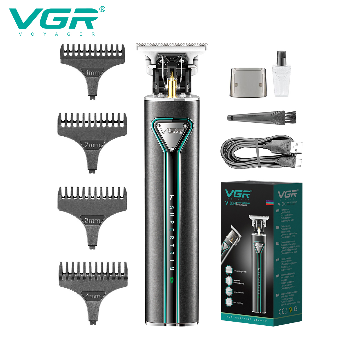 VGR T9 tondeuse à cheveux tondeuse à cheveux en métal rasoir à barbe Machine de coupe de cheveux Rechargeable tondeuse sans fil pour hommes V-009