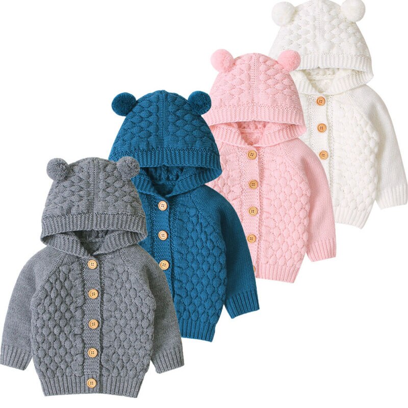 Baby Truien Peuter Infant Jongens Meisjes Gebreide Outfit Kleding Leuke Kind Baby Hooded Met Oor Winter Warm Vest Jas Bovenkleding