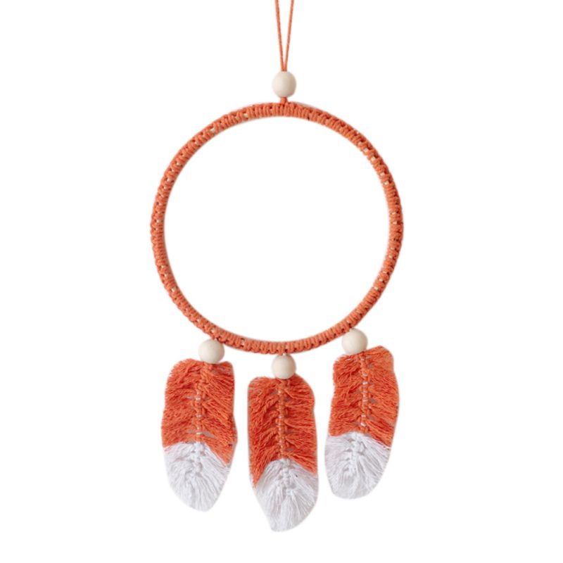 Atrapasueños nórdico hecho a mano de cuerda de algodón tejido, juguete atrapasueños de felpa, juguete decorativo para colgar en la pared para dormitorio de niños y niñas: Orange