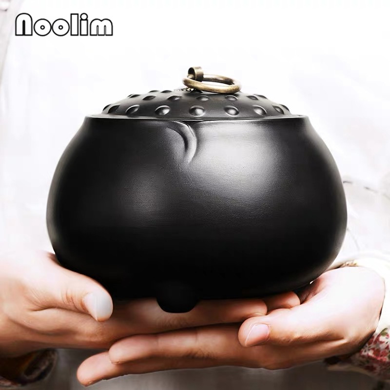 Botes de arcilla púrpura hechos a mano, frascos de especias sellados creativos, caja de almacenamiento de alimentos de cerámica con tapa, portátil, de viaje, Caddy de té Puer