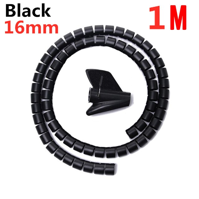 2/1m weiche, flexibel spiralkabelorganisatoren, aufbewahrungsrohre, kabelschutz, kabelaufwickler, schreibtisch-kabelclips, zubehör: 16 mm x 1m schwarz