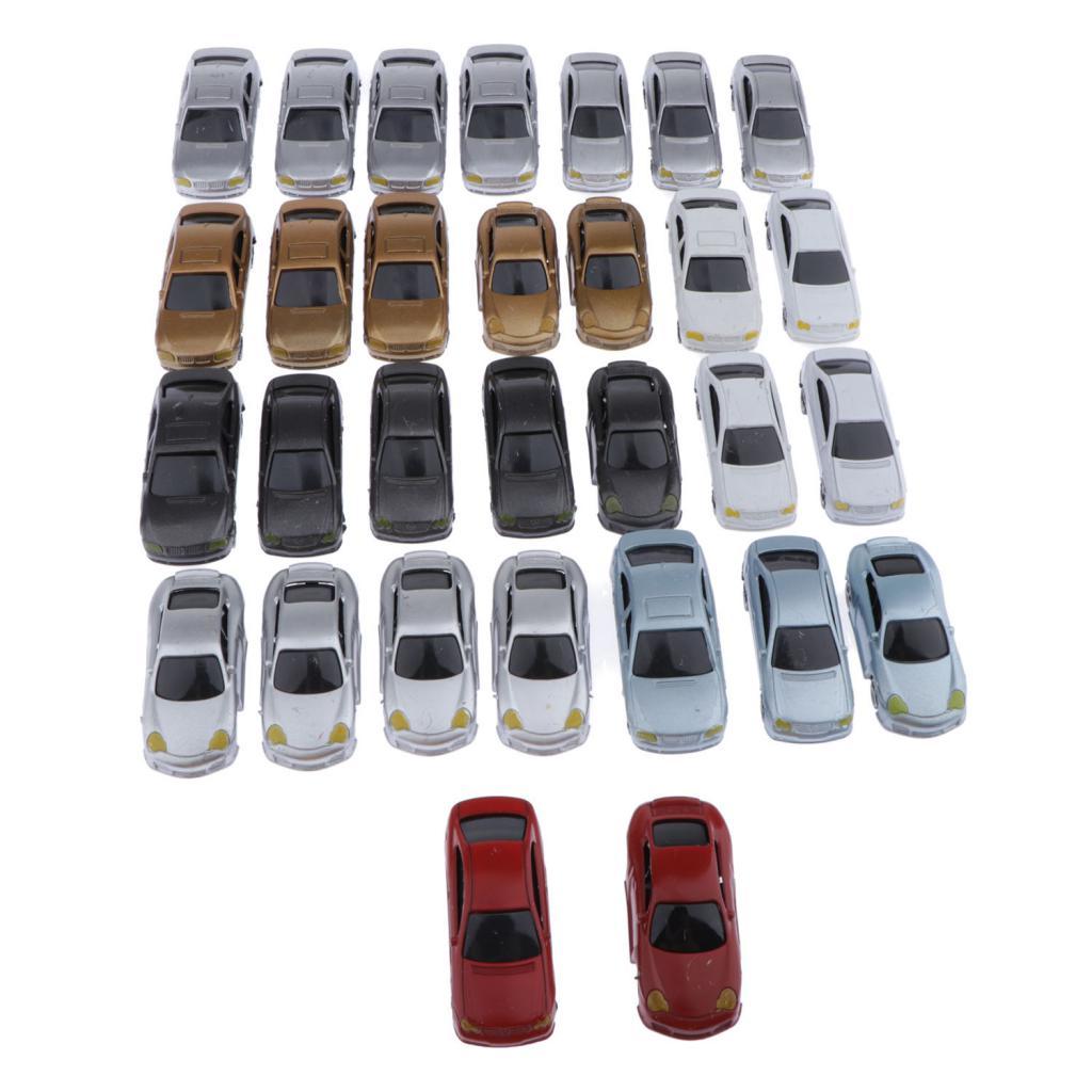 30 Pieces Painted Miniature Cars 1:75 OO Buildings Parking Lot Train Landscape