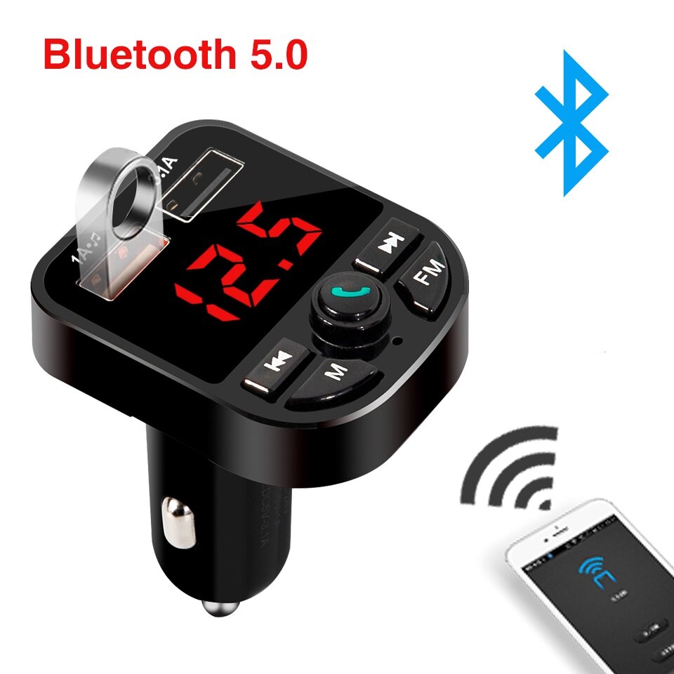 Håndfri trådløse fm-sendere bluetooth 5.0 lcd 3.1a lader usb bil  mp3 spillere bluetooth 5.0 fm sendere: Ingen tf-kort