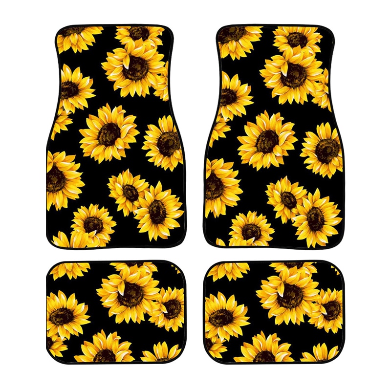 Juego de 4 Uds. De alfombrillas blandas para coche, alfombrillas para el suelo con estampado 3D en amarillo y negro, accesorios para el coche