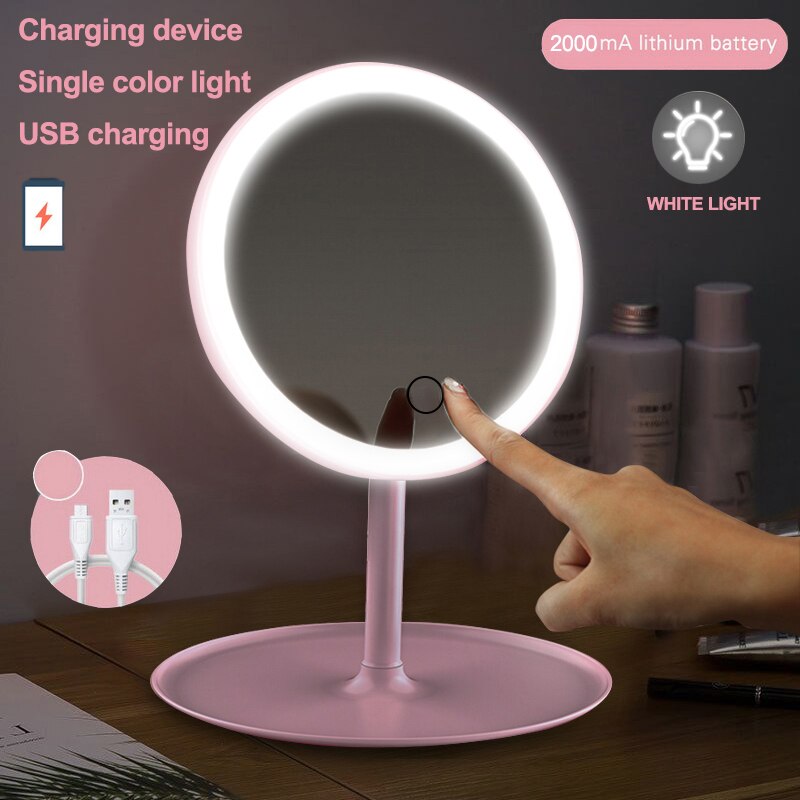 Makeup mirror with led mirrors 5 times magnifier standing mirror touch screen vanity mirror With lights desk cosmetic mirrors: Pink B Style